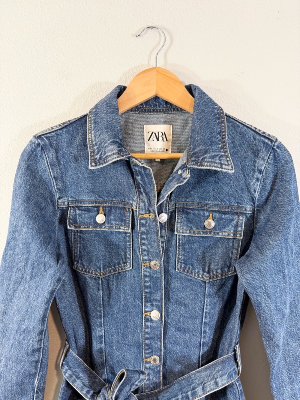Zara Blue Denim Long Sleeve Shirt Dress - Picture 2 of 8